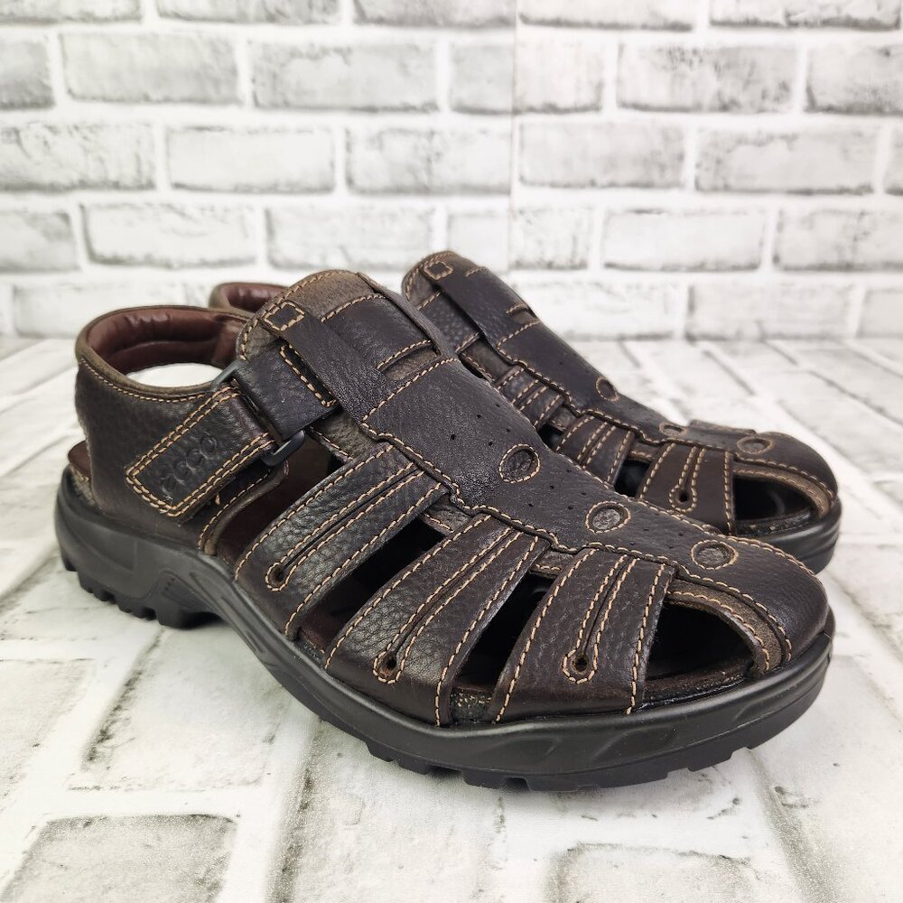 ECCO CAS Fisherman Sandal Men's US 7-7.5 UK 41 Dark Brown Leather Close Toe Shoe